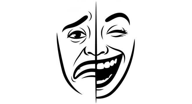 Split Face Emotion Illustration Showing Happiness and Sadness.