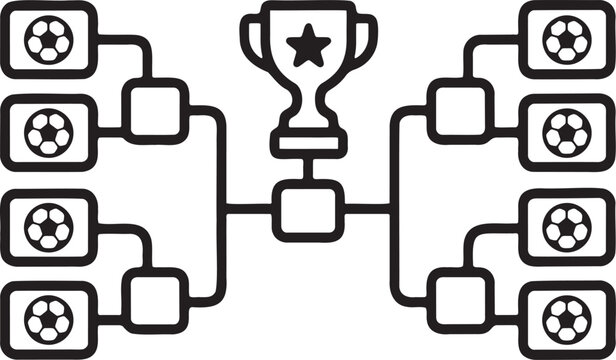 Soccer tournament bracket diagram with championship trophy icon for match schedule vector graphic