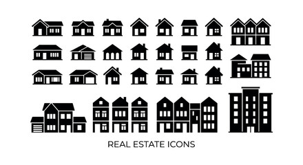 Fototapeta premium Modern Flat Design Real Estate Building and House Vector Icons