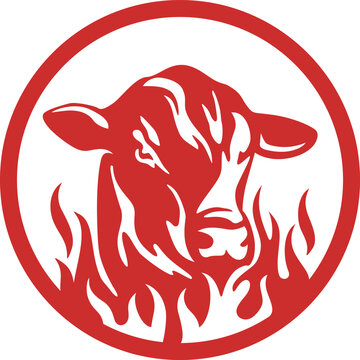 Bull Head with Flame in Circular Frame.eps