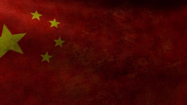 Close-up of the textured fabric of the fluttering flag of China