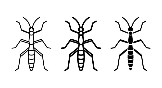 Insect Icons Set, Vector Art Collection of Three Different Bug Silhouettes, Minimalist Entomology Graphics for Science and Nature