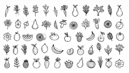 Fototapeta premium Spring and summer fruit and vegetable element set, vector illustration, AI generated