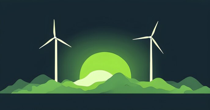 Windmill as symbol for green energy, minimalist abstract wallpaper illustration background, AI generated