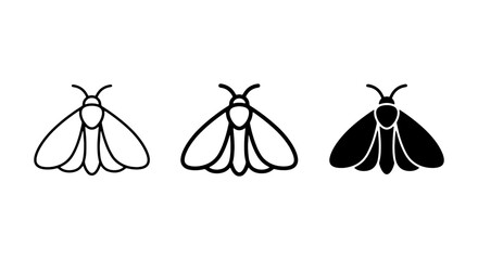 Moth Icons Set, Insect Vector Graphics, Simple Butterfly Silhouettes, Outline and Filled Styles, Nature Elements © Nazia
