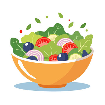 Fresh salad in a bowl, flat design illustration
