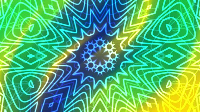 Brazils neon geometric abstract pattern embodies vibrant symmetrical shapes, perfect for team pride backgrounds, football posters, and digital designs