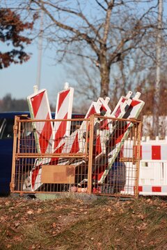 Road Barriers Stacked for Transport