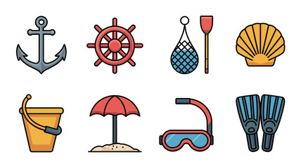 Colorful beach and nautical icons set. © Herman