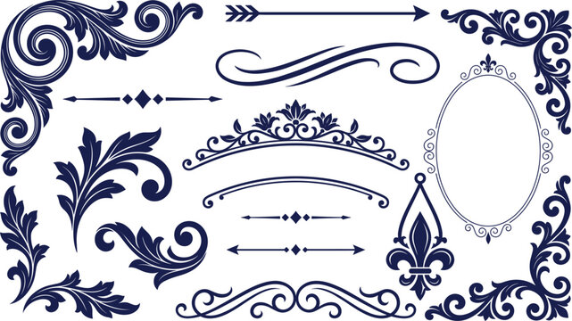 Elegant filigree corners and decorative flourishes set with arrow and fleur de lis icons.
