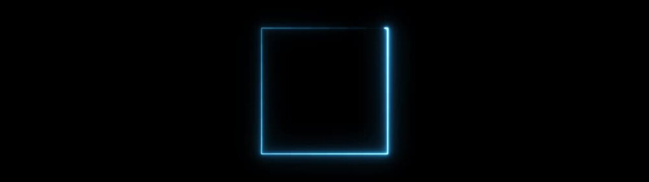 Glowing neon square frame loading animation with blue light border on black background