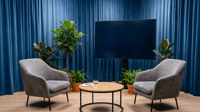 modern interview set with chairs and screen