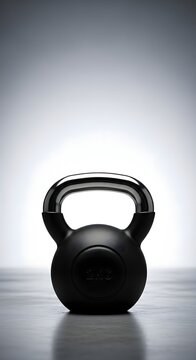 Black 2kg kettlebell on wooden surface studio lighting