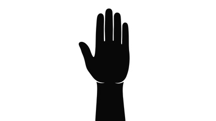Fototapeta premium Simple minimal black silhouette of a hand raised with palm facing forward