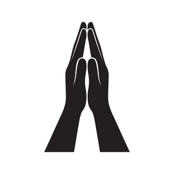 Simple minimal black silhouette of hands clasped together in prayer