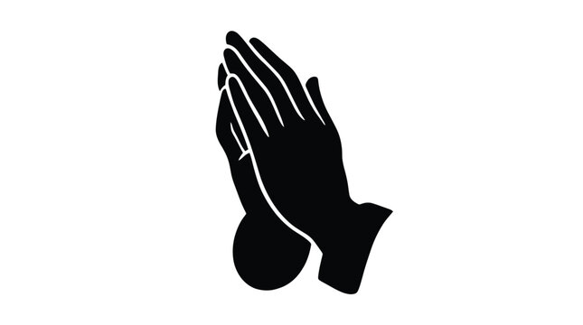 Simple minimal black silhouette of praying hands in a gesture of prayer or supplication