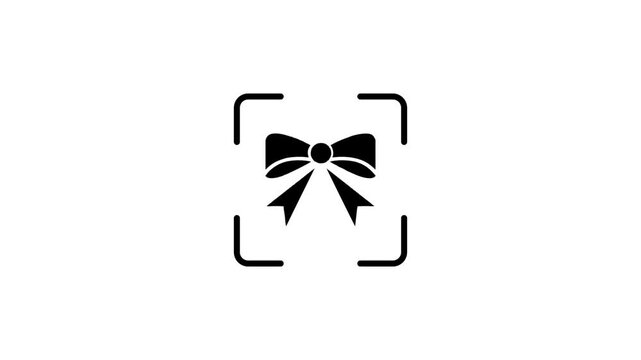 Digital scanning process of black bow icon with green light animation.