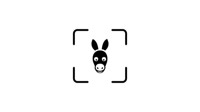 Donkey head icon inside scanning frame with digital laser beam effect animation.