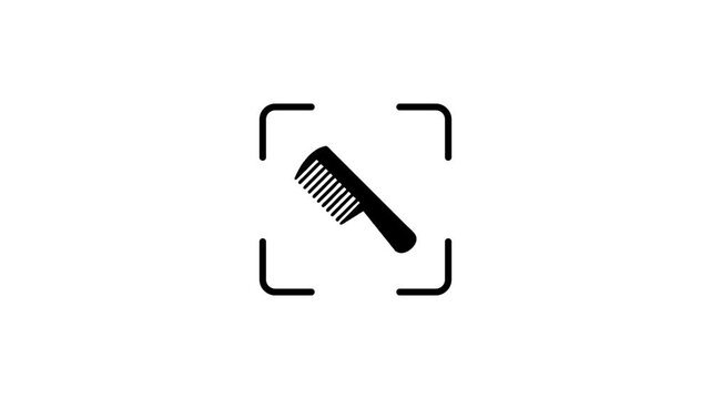 Minimalist digital scan animation of black comb icon within scanner viewfinder frame on white background.
