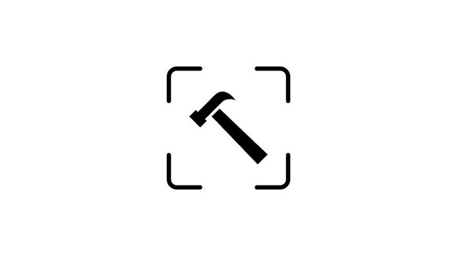 Animation of digital scanner moving over hammer icon on white background.