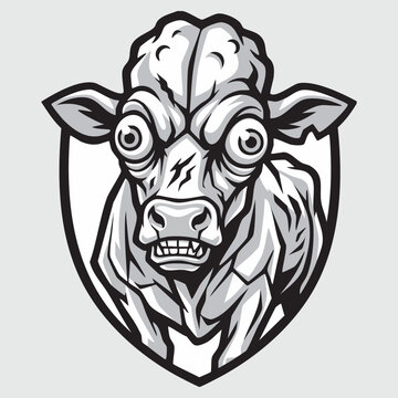 Brain Alien Creature Face Shield Badge Dark Vector Illustration