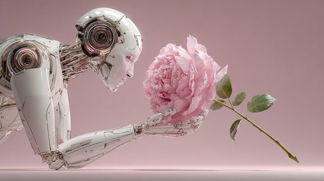 Technological horizons: the silent shift from human to ai. Studio shot. A mechanical hand reaching for the transition to the ai era. Creative poster. Professional photo.