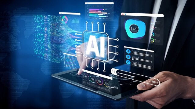 Futuristic Digital Interface Displaying Artificial Intelligence Concepts with Data Analytics and Visualization Tools in a Modern Business Environment Sigmoid