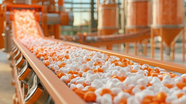 Extruding Molten Plastic Pellets on Production Line in Factory Setting
