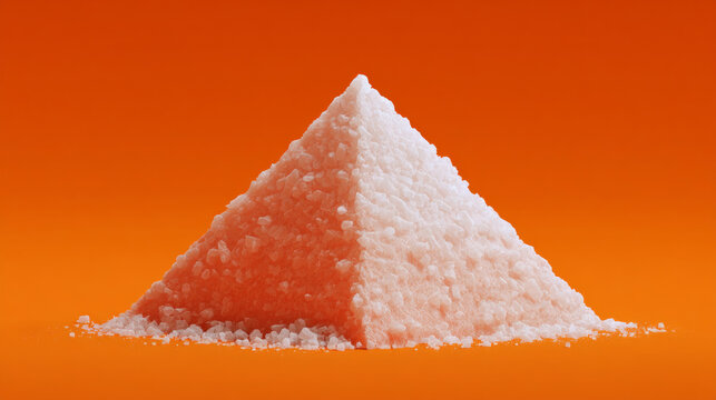 Minimalist 3D Pyramid Made of White Nakhchivan Salt Crystals on Solid Orange Background