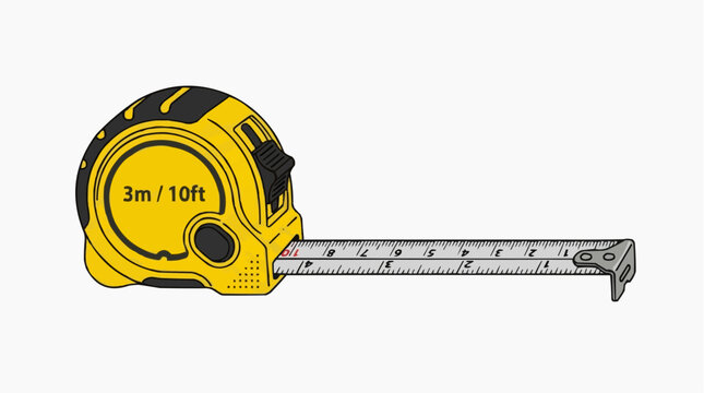 Measuring Tool: A yellow and black tape measure, a common measuring tool for various tasks, is depicted with its tape extended, ready for use.