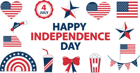 Obraz premium Happy 4th of july independence day patriotic symbols and icons