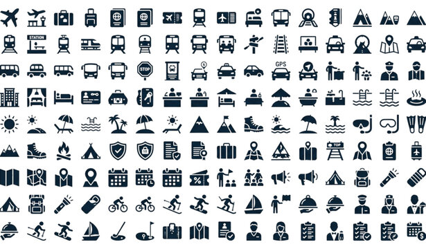 Ultimate Tourism Vacation and Hotel Services Solid Icon Mega Bundle