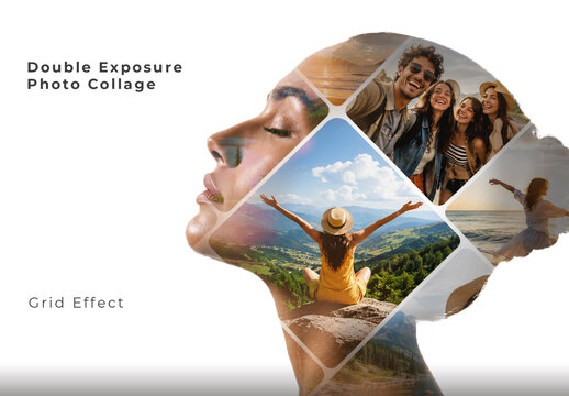 Double Exposure Photo Collage Grid Effect