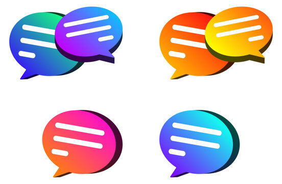 Colorful 3D Chat Speech Bubble Icon Collection : Set of colorful 3D speech bubble icons with glossy gradients and layered shadows, ideal for chat, messaging, social, and app UI themes.