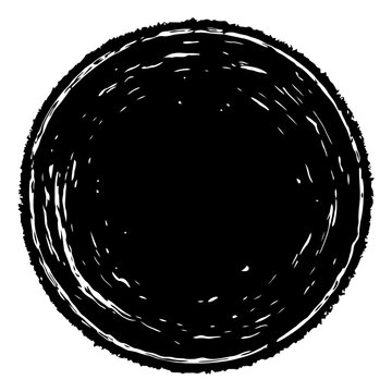 black circle with white streaks, minimalist monochrome illustration on white background, rough texture in abstract composition