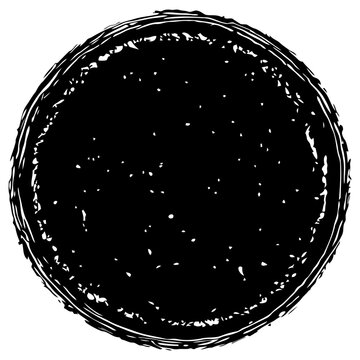 abstract black circle with white speckles, minimalist monochrome illustration on isolated white background, rough border and black fill