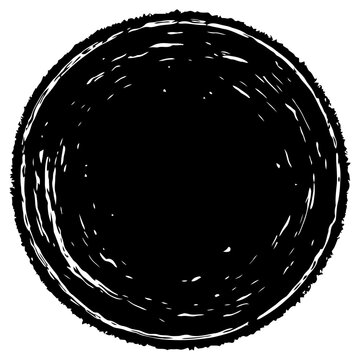abstract circular composition with thick expressive black brush strokes, minimalist monochrome style on a clean white background with subtle texture