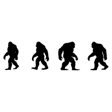 minimalist black silhouettes of large furry creatures walking in various poses, set against a plain white background in a monochrome illustration style