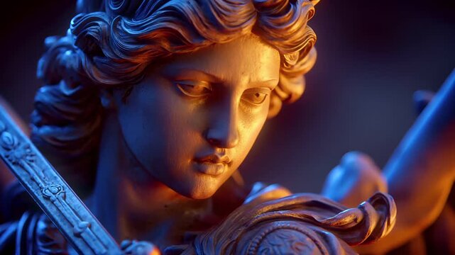 Fantasy wallpaper. A closeup of a detailed sculpture of an angelic figure, likely a statue or sculpture. The angel is depicted in a contemplative pose.