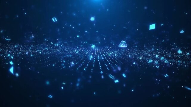 Glowing blue particles radiate outward in a mesmerizing digital display