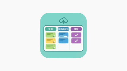 Fototapeta premium Kanban Board for Project Management: A stylized illustration of a kanban board, featuring columns for 'To Do', 'In Progress', and 'Done', with task cards and progress bars.