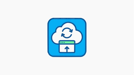 Fototapeta premium Cloud Sync Icon: A clean, modern icon representing cloud synchronization, featuring a cloud symbol with circular arrows and an upload interface.
