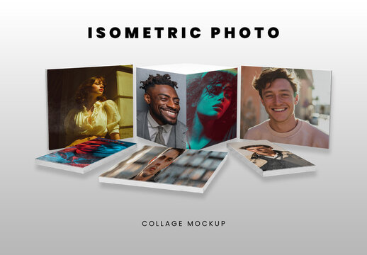 Isometric Photo Collage Mockup