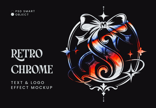 Retro Chrome Text & Logo Effect Mockup