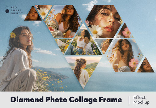Diamond Photo Collage Frame Effect Mockup