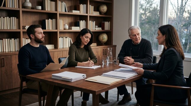 Estate And Retirement Review With Siblings And Older Parent In Study