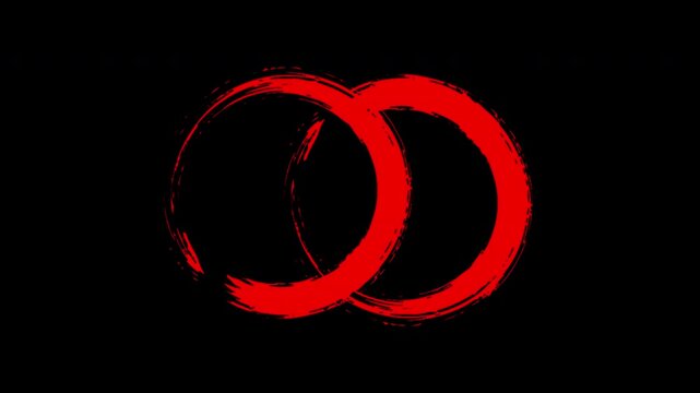 4K red brush stroke double circles animation with alpha channel 4 variations loop hand drawn grunge