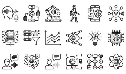 Fototapeta premium Future Technology and AI Assistant Outline Icon Collection