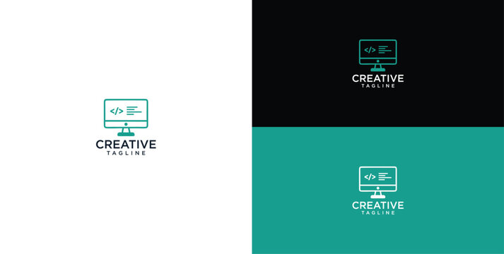 Modern Computer Monitor Logo for Software Development and Web Design Creative Agency