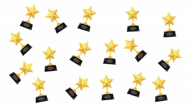 Shiny golden star trophies on white background. Suitable for showcasing achievement, victory, competition, or recognition in a clean, minimalist layout.